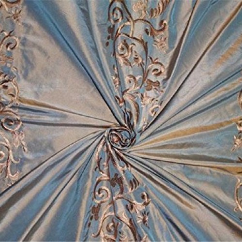 Puresilks Silk Taffeta Iridescent Beige X ICY Blue Shot with Golde...