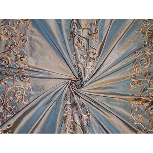 Puresilks Silk Taffeta Iridescent Beige X ICY Blue Shot with Golde...