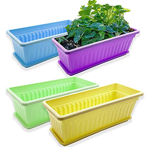 4 Packs 17 Inch Rectangular Window Flower Box Planter with Tray fo...