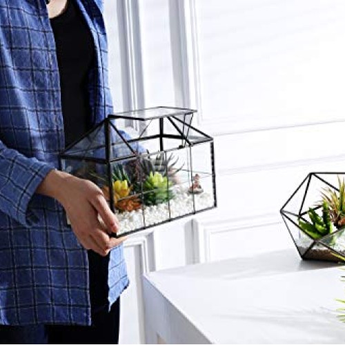 Purzest Glass Terrarium, House Shape Geometric Succulent Terrarium...