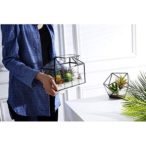 Purzest Glass Terrarium, House Shape Geometric Succulent Terrarium...