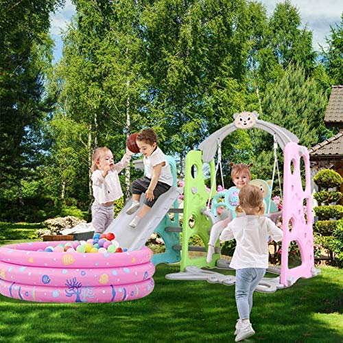 Toddler Slide and Swing Set 5 in 1 with Pool Ball Music Basketball...