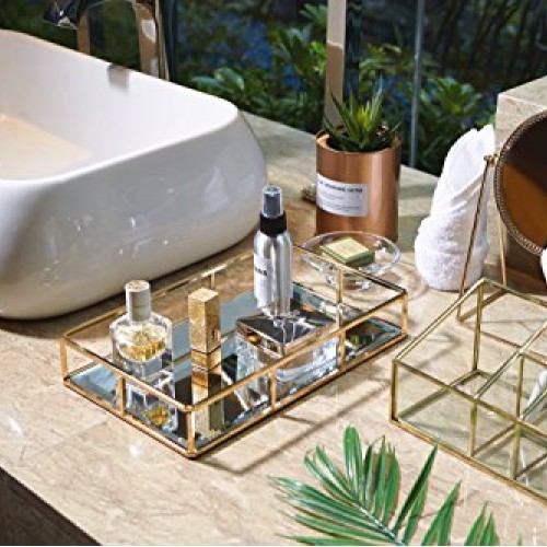 PuTwo Tray Mirror, Gold Mirror Tray Perfume Tray Mirror Vanity Tra...