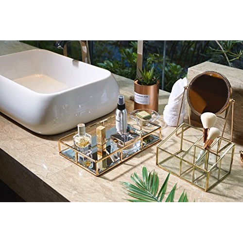 PuTwo Tray Mirror, Gold Mirror Tray Perfume Tray Mirror Vanity Tra...