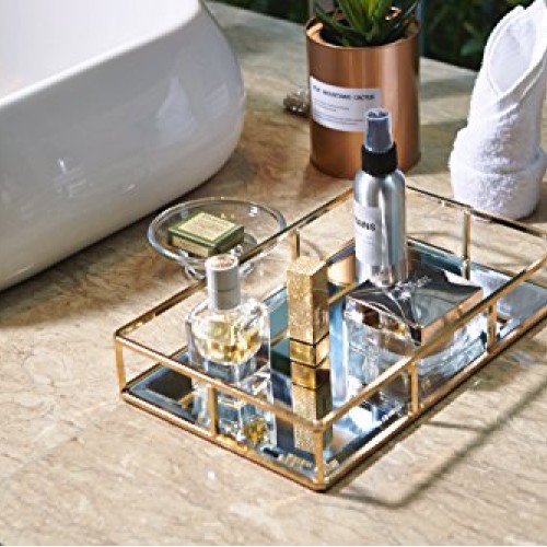 PuTwo Tray Mirror, Gold Mirror Tray Perfume Tray Mirror Vanity Tra...