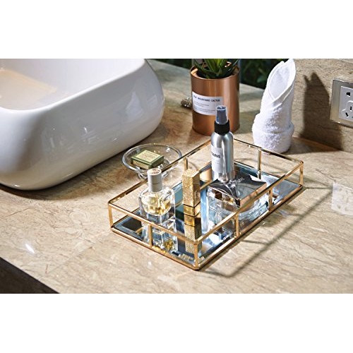 PuTwo Tray Mirror, Gold Mirror Tray Perfume Tray Mirror Vanity Tra...