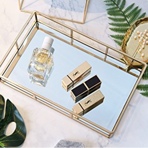PuTwo Tray Mirror, Gold Mirror Tray Perfume Tray Mirror Vanity Tra...