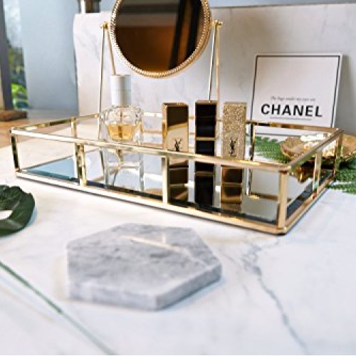 PuTwo Tray Mirror, Gold Mirror Tray Perfume Tray Mirror Vanity Tra...