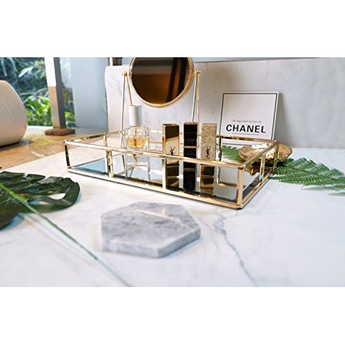 PuTwo Tray Mirror, Gold Mirror Tray Perfume Tray Mirror Vanity Tra...