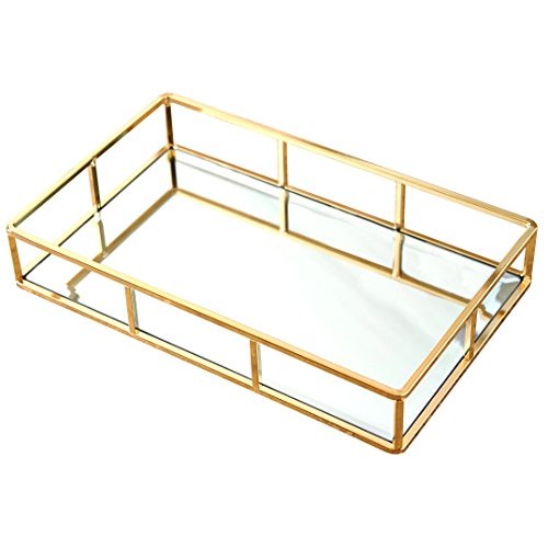 PuTwo Tray Mirror, Gold Mirror Tray Perfume Tray Mirror Vanity Tra...