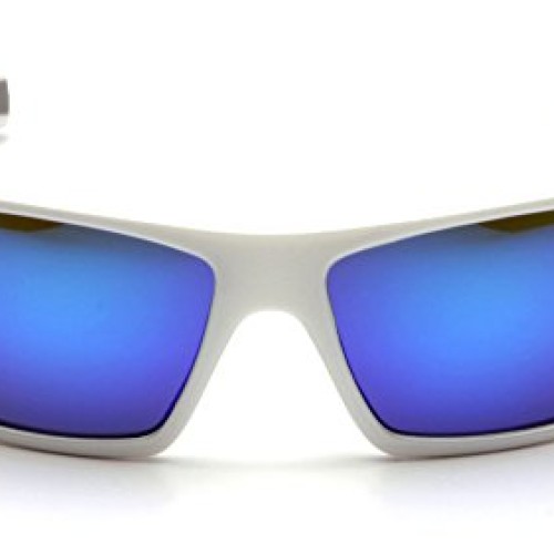 Pyramex Goliath Safety Eyewear, White Frame, Ice Blue Mirror Lens