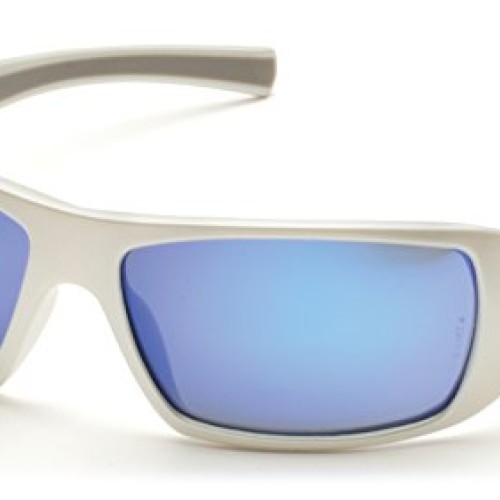 Pyramex Goliath Safety Eyewear, White Frame, Ice Blue Mirror Lens