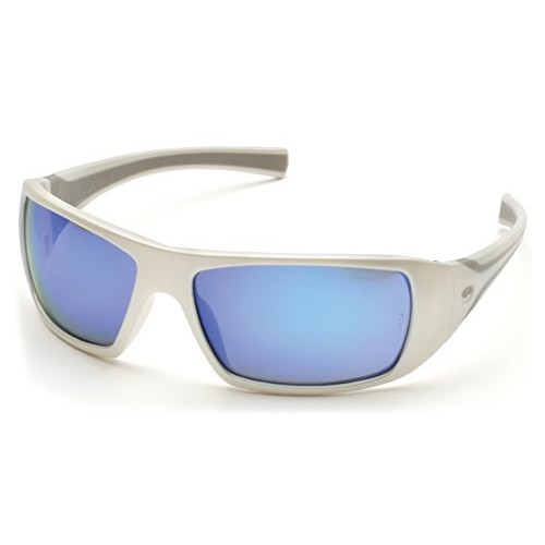 Pyramex Goliath Safety Eyewear, White Frame, Ice Blue Mirror Lens