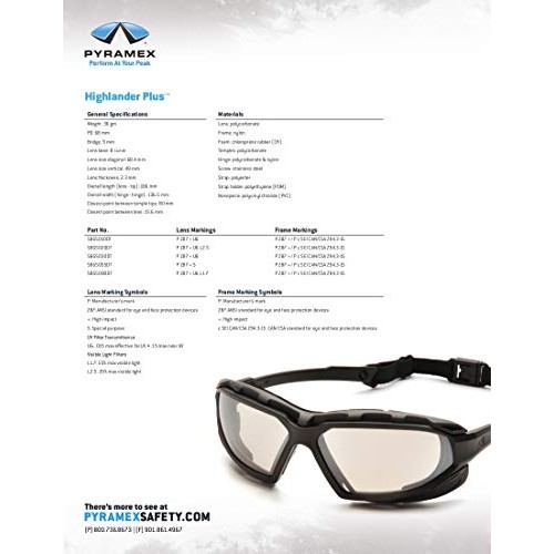Pyramex Safety Highlander XP Eyewear, Black-Gray Frame/Clear Anti-...