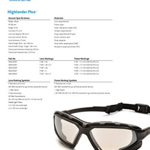 Pyramex Safety Highlander XP Eyewear, Black-Gray Frame/Clear Anti-...