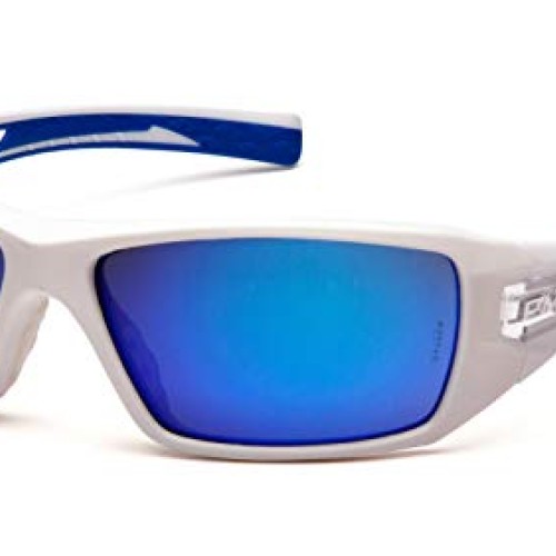 Pyramex Velar Safety Glasses, White-Blue Frame/Ice Blue Mirror Lens