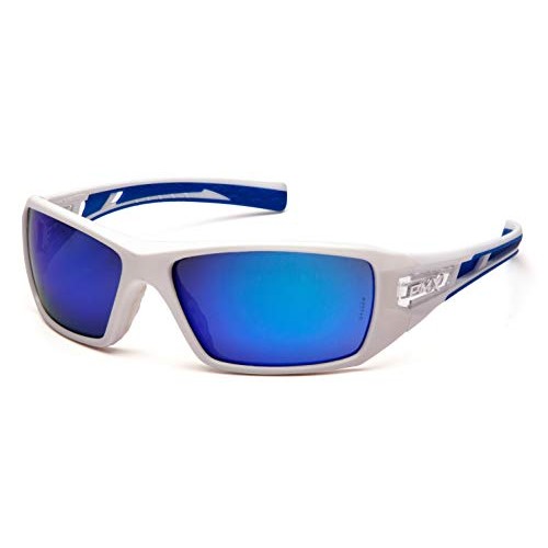 Pyramex Velar Safety Glasses, White-Blue Frame/Ice Blue Mirror Lens