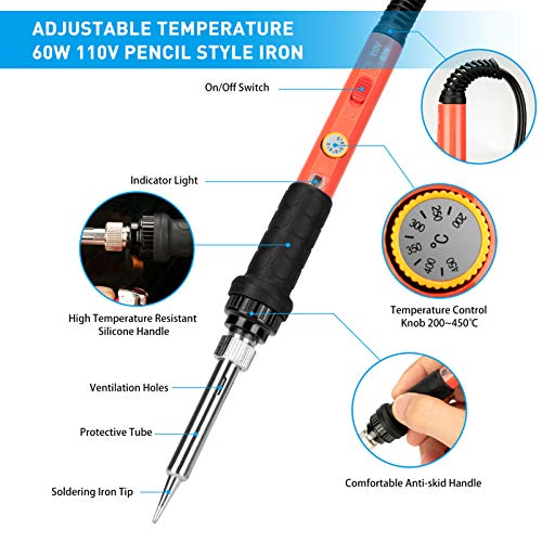 Soldering Iron Kit, 60W Upgraded Soldering Kits Adjustable Tempera...