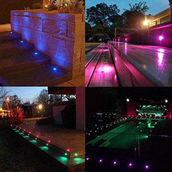QACA 20pcs Low Voltage LED Deck Lights Kits Multi-Color RGB Stainl...