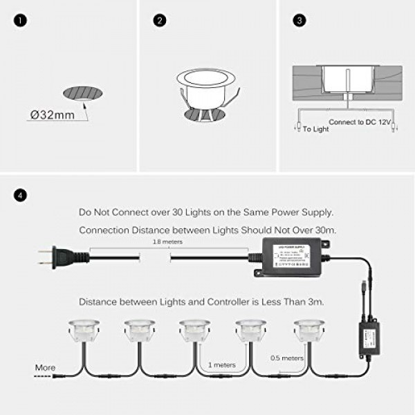 QACA 20pcs Low Voltage LED Deck Lights Kits Multi-Color RGB Stainl...