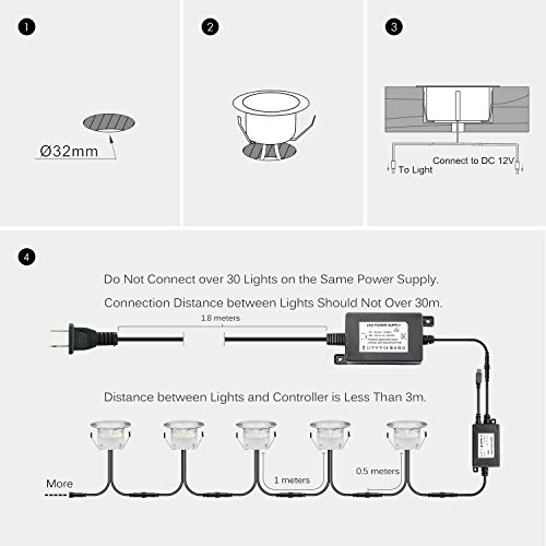 QACA Low Voltage LED Deck Lighting Kit Stainless Steel 0.2W~0.5W W...