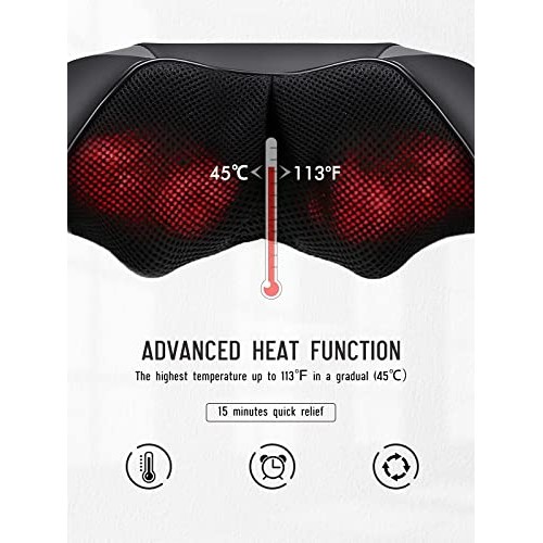 Shiatsu Back Neck and Shoulder Massager with Adjustable Heat and S...