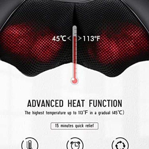 Shiatsu Back Neck and Shoulder Massager with Adjustable Heat and S...
