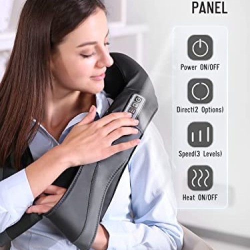 Shiatsu Back Neck and Shoulder Massager with Adjustable Heat and S...