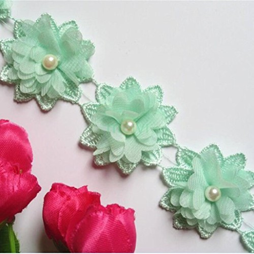 2 Meters 3D Flower Pearl Lace Edge Trim Ribbon 5 cm Width Vintage ...