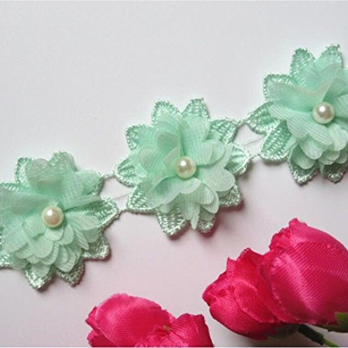 2 Meters 3D Flower Pearl Lace Edge Trim Ribbon 5 cm Width Vintage ...