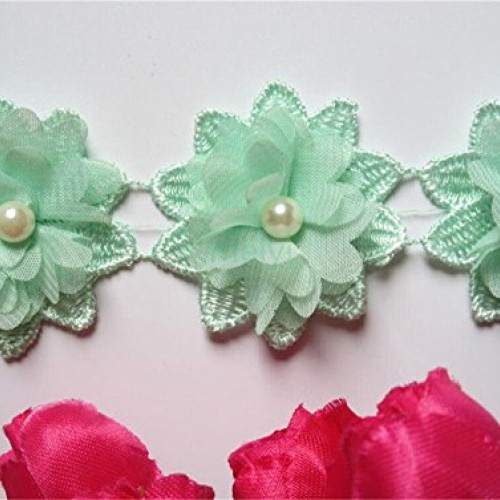 2 Meters 3D Flower Pearl Lace Edge Trim Ribbon 5 cm Width Vintage ...