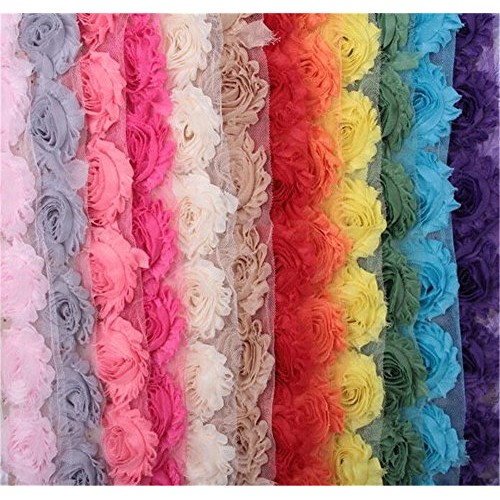 2 Meters Frayed Chiffon Rose 3D Flower Lace Edge Trim Ribbon 6 cm ...
