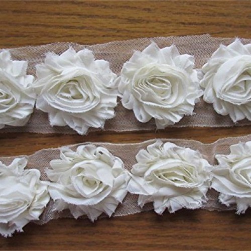 2 Meters Frayed Chiffon Rose 3D Flower Lace Edge Trim Ribbon 6 cm ...