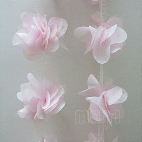 3 Meters 3D Chiffon Cluster Flowers Petals Leaves Lace Edge Trim R...