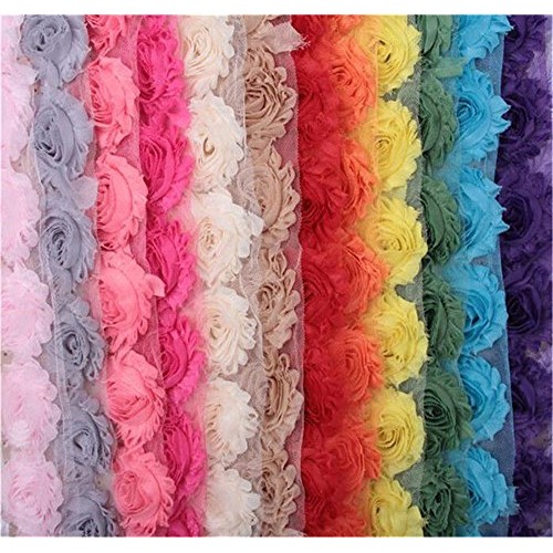 3 Yard Boutique Shabby Chic Fabric 3D Chiffon Rose Flower Lace Edg...