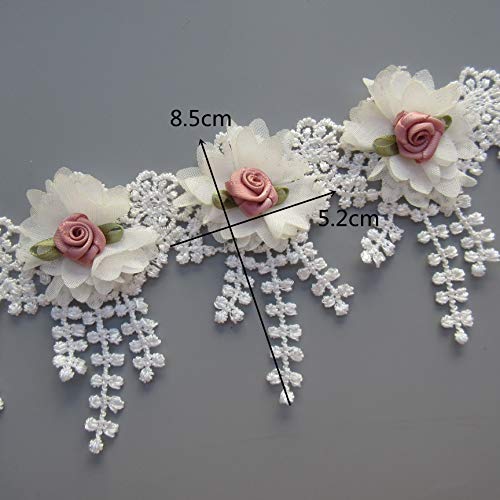 30pcs Flower Lace Ribbon Tassel Edge Trim with Pearl Beads 3D Flor...