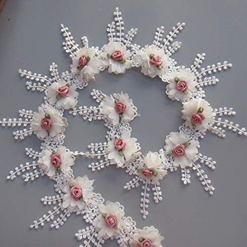 30pcs Flower Lace Ribbon Tassel Edge Trim with Pearl Beads 3D Flor...