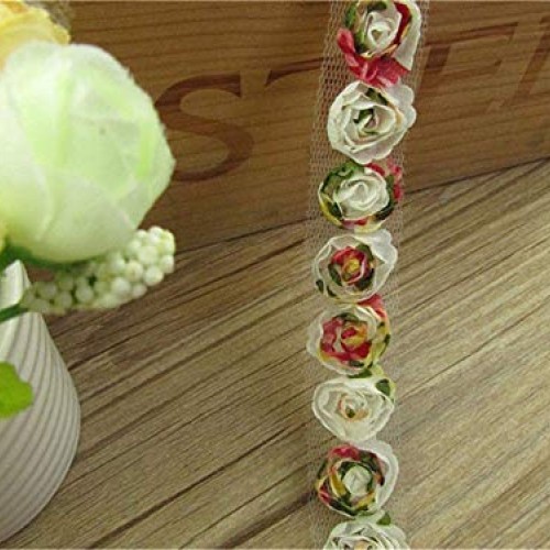 5 Yard Chiffon Organza Colourful Rose Flower Lace Edge Trim Ribbon...