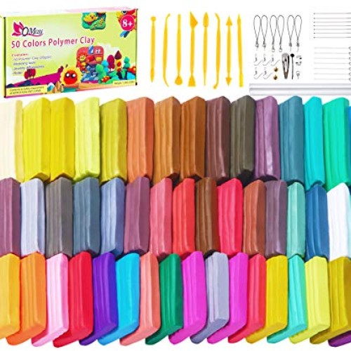 QMAY Polymer Clay Starter Kit, 50 Colors DIY Oven Bake Clay kit, 0...