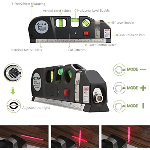 Laser Level Line Tool, Qooltek Multipurpose Cross Line Laser 8 fee...