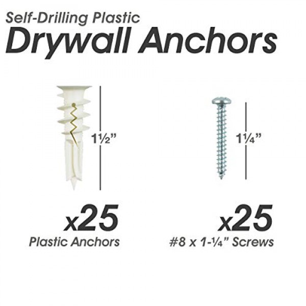 #8 Self Drilling Drywall Plastic Anchors with Screws - No Pre Dril...