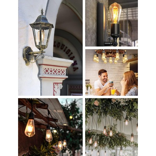 Qualilux Dusk to Dawn ST19 LED Edison Light Bulbs, Vintage Amber Glass, 2300K Amber Warm, 6.5W=60W, Non-Dimmable Auto On/Off Light Sensing LED Filament Bulb Outdoor, 700LM, E26, 2-Pack, HQ-H027