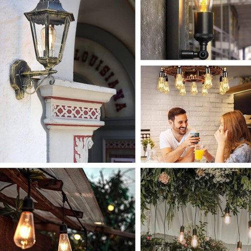 Qualilux Dusk to Dawn ST19 LED Edison Light Bulbs, Vintage Amber Glass, 2300K Amber Warm, 6.5W=60W, Non-Dimmable Auto On/Off Light Sensing LED Filament Bulb Outdoor, 700LM, E26, 2-Pack, HQ-H027