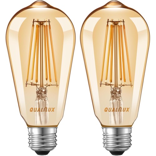 Qualilux Dusk to Dawn ST19 LED Edison Light Bulbs, Vintage Amber Glass, 2300K Amber Warm, 6.5W=60W, Non-Dimmable Auto On/Off Light Sensing LED Filament Bulb Outdoor, 700LM, E26, 2-Pack, HQ-H027