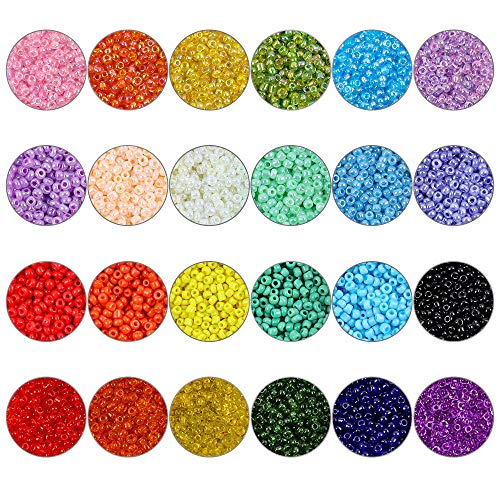 26400pcs 2mm Glass Seed Beads 24 Colors Loose Beads Kit Bracelet B...