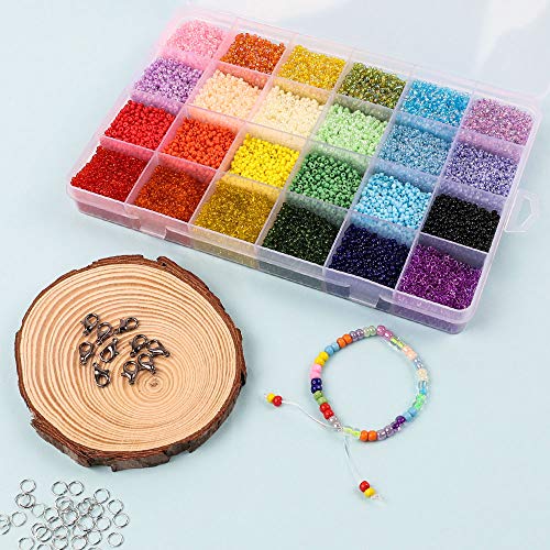 26400pcs 2mm Glass Seed Beads 24 Colors Loose Beads Kit Bracelet B...