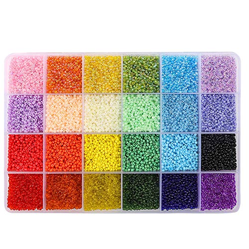 26400pcs 2mm Glass Seed Beads 24 Colors Loose Beads Kit Bracelet B...