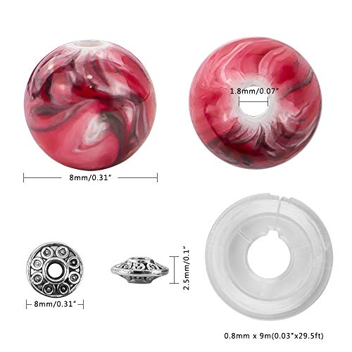 Quefe 500pcs 8mm Multi Color Acrylic Round Loose Beads in Ink Patt...