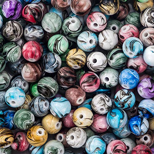 Quefe 500pcs 8mm Multi Color Acrylic Round Loose Beads in Ink Patt...