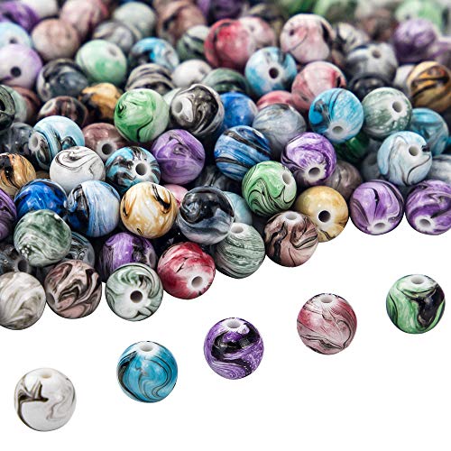 Quefe 500pcs 8mm Multi Color Acrylic Round Loose Beads in Ink Patt...